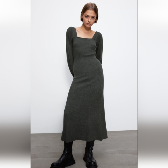 Zara Grey Square neckline Knit dress - Picture 1 of 6